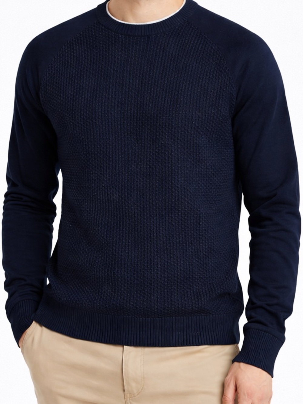 GANT Textured Cotton Crewneck Sweater Navy Blue Size Medium